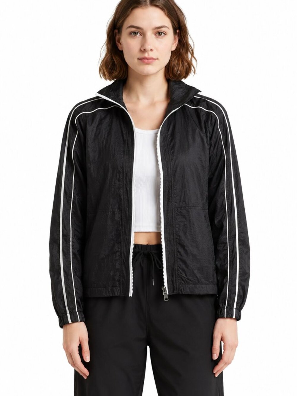 Jessica Simpson Active Black/White Windbreaker Jacket, Size M, NWT